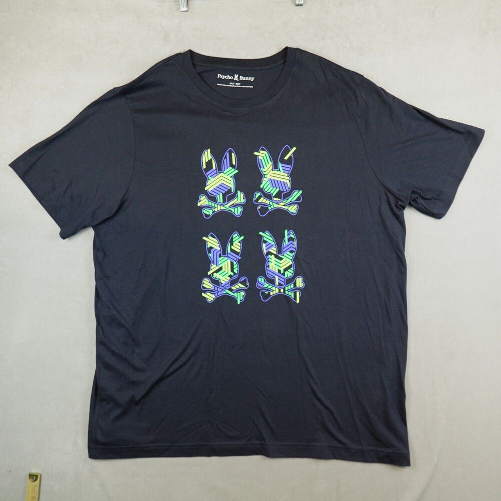 Psycho Bunny Shirt Mens 3XLT Tall Black Pima Cotton Plaza Graphic Logo Tee Crew
